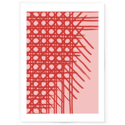 Art print of red and pink rattan pattern.