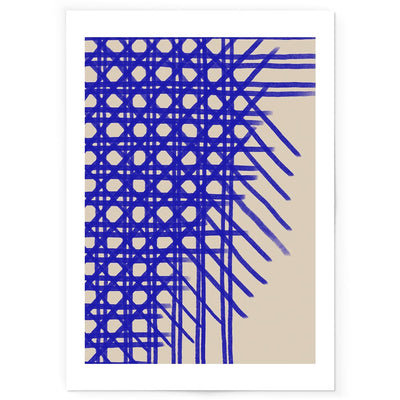 Art print of klein blue rattan pattern drawing.