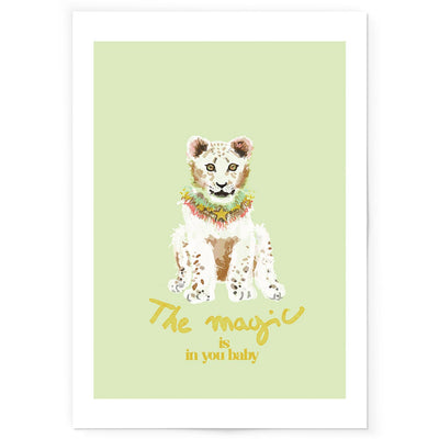 Watercolor art print of baby tiger with The Magic is in You Baby.