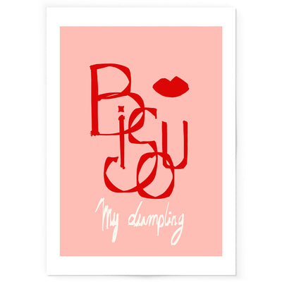 Bisou My Dumpling art print in pink and red.