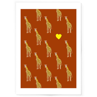 Art print of terracotta and yellow giraffe pattern. 