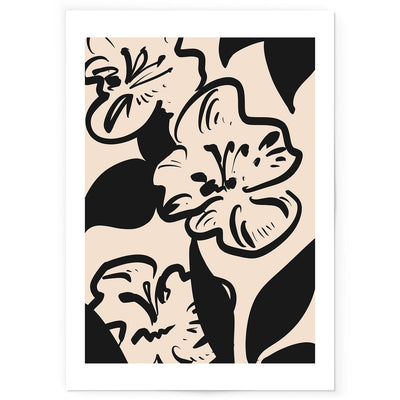 Art print of abstract black and beige flower drawing. 