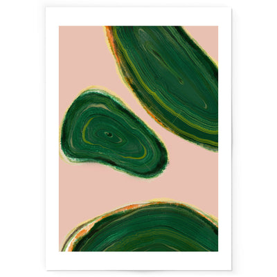 Art print of painted pink and green abstract shapes. 