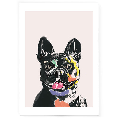 Art print of colorful French bulldog drawing.