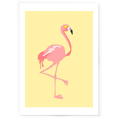Yellow and pink flamingo art print.