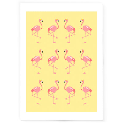 Art print of yellow and pink flamingo pattern.
