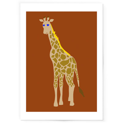 Terracotta and beige art print of giraffe drawing. 